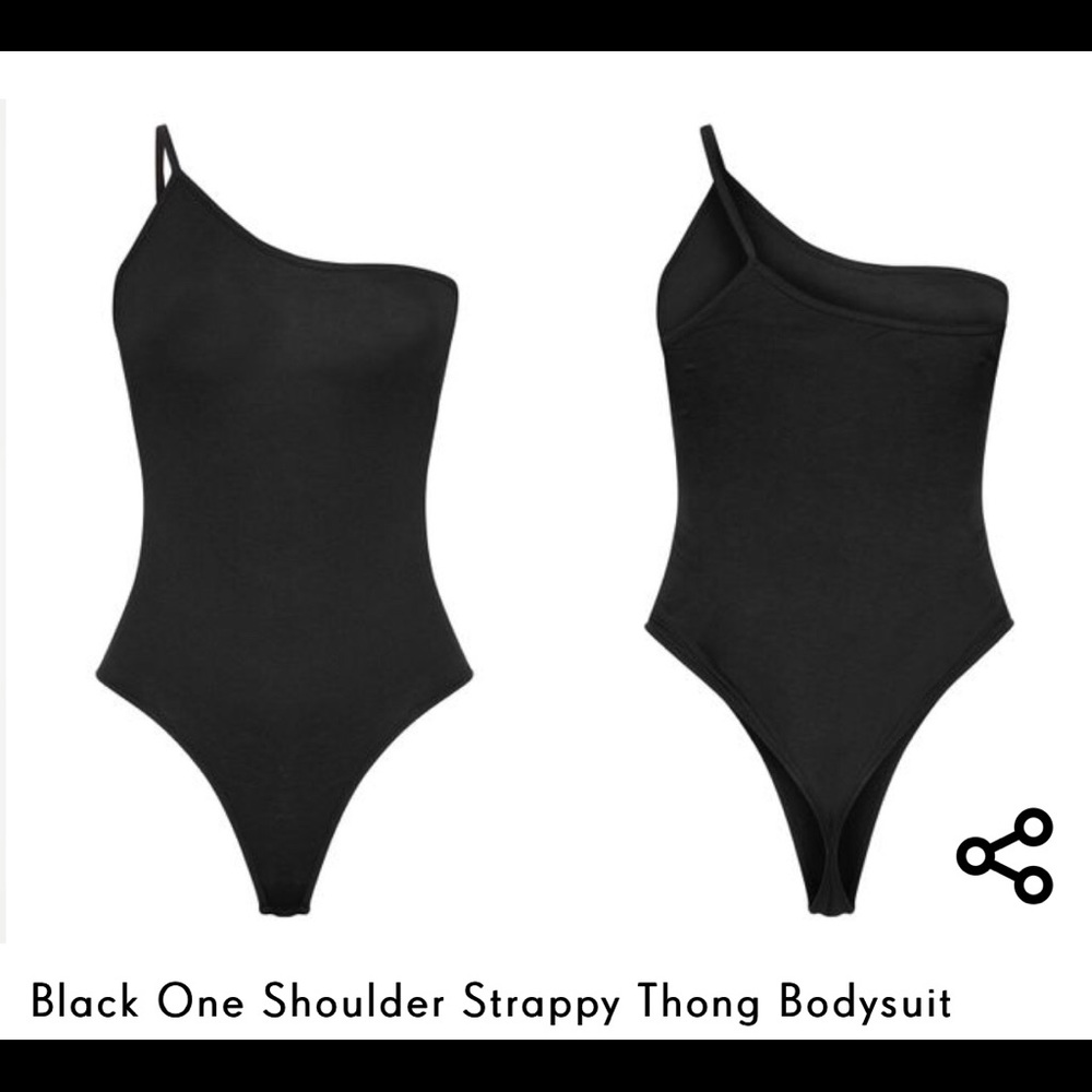 Black One Shoulder Strappy Thong Bodysuit